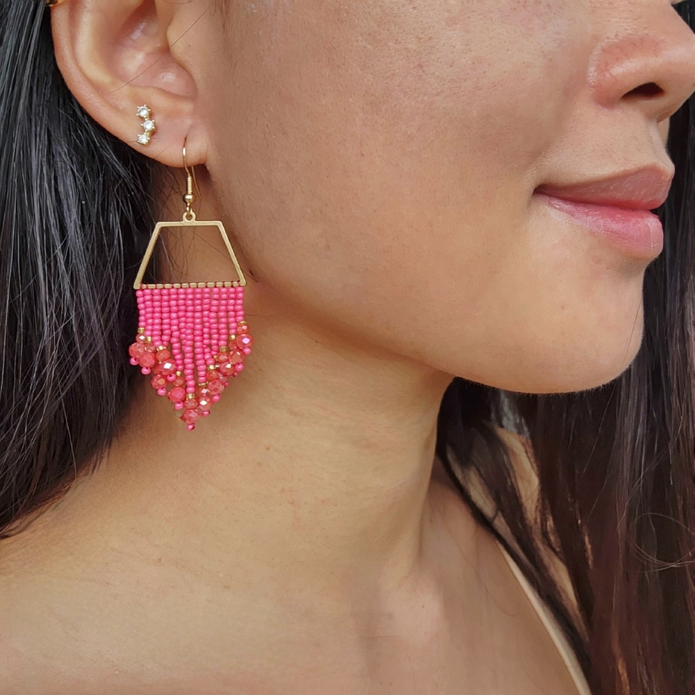Boheme Pink and Gold Beaded Earrings